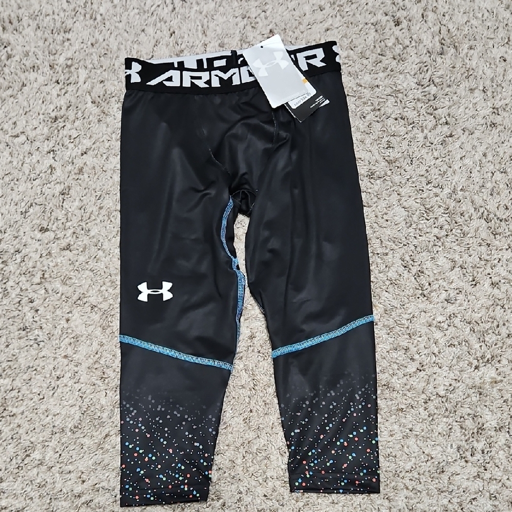 NWT Under Armour Boys Heatgear Fitted Black Leggings